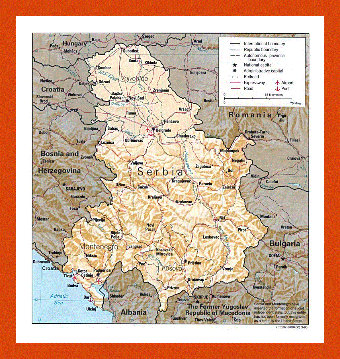 Political map of Serbia and Montenegro - 1995