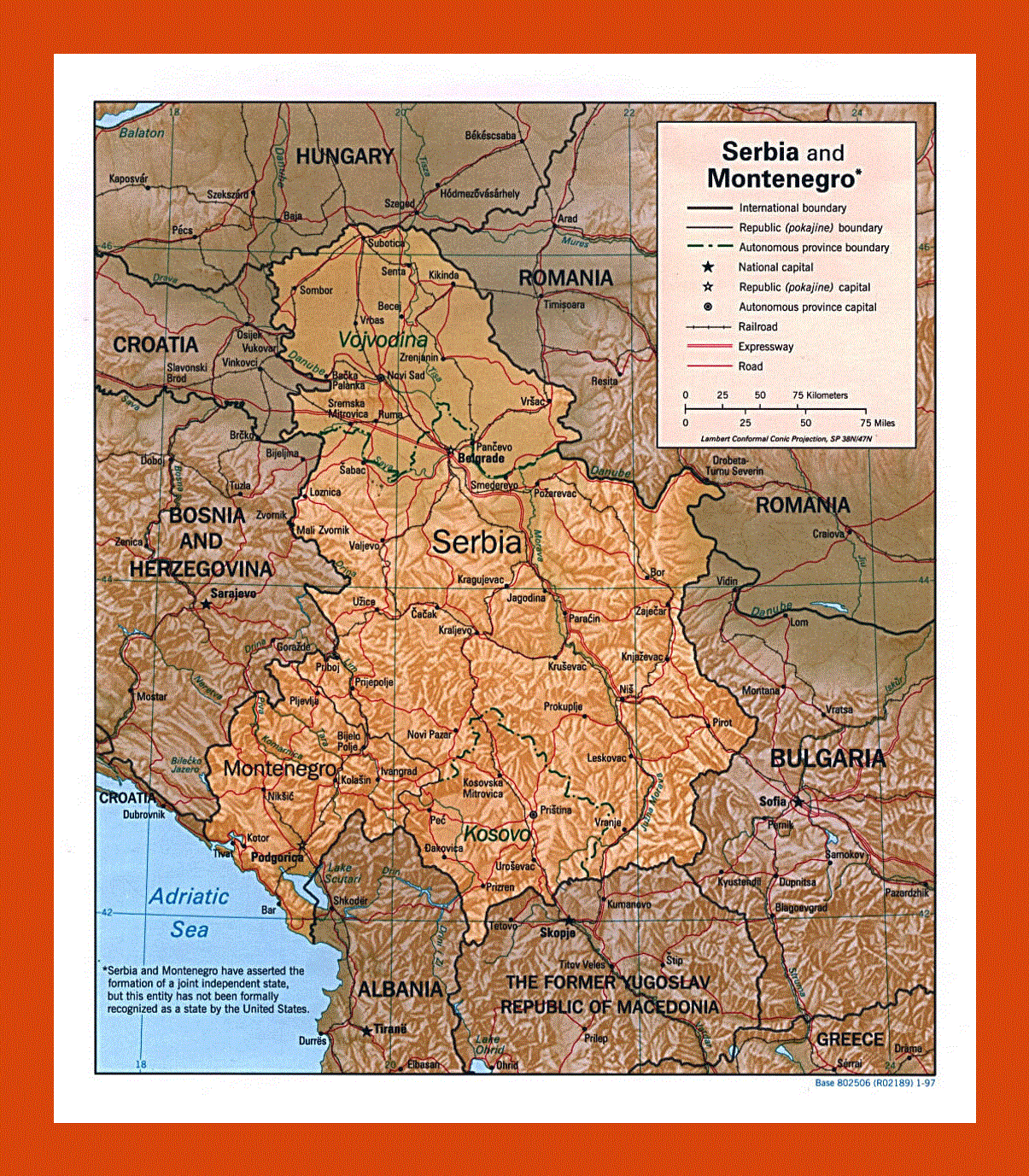 Political map of Serbia and Montenegro - 1997