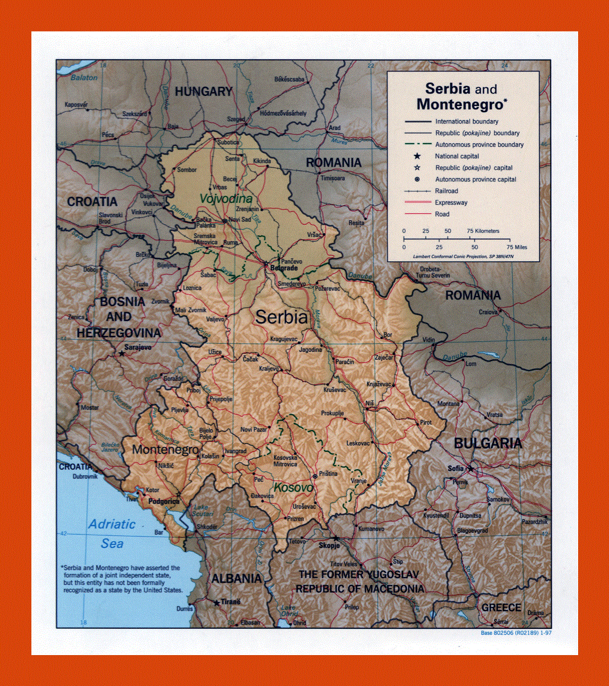 Political map of Serbia and Montenegro - 1997