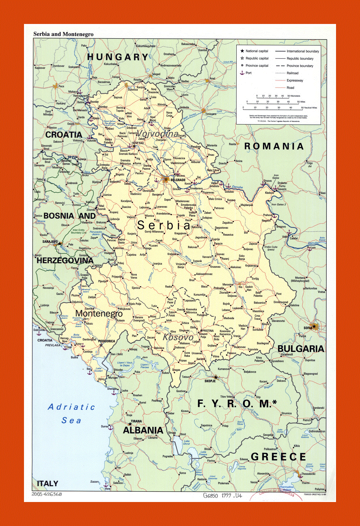 Political map of Serbia, Montenegro and Kosovo - 1999