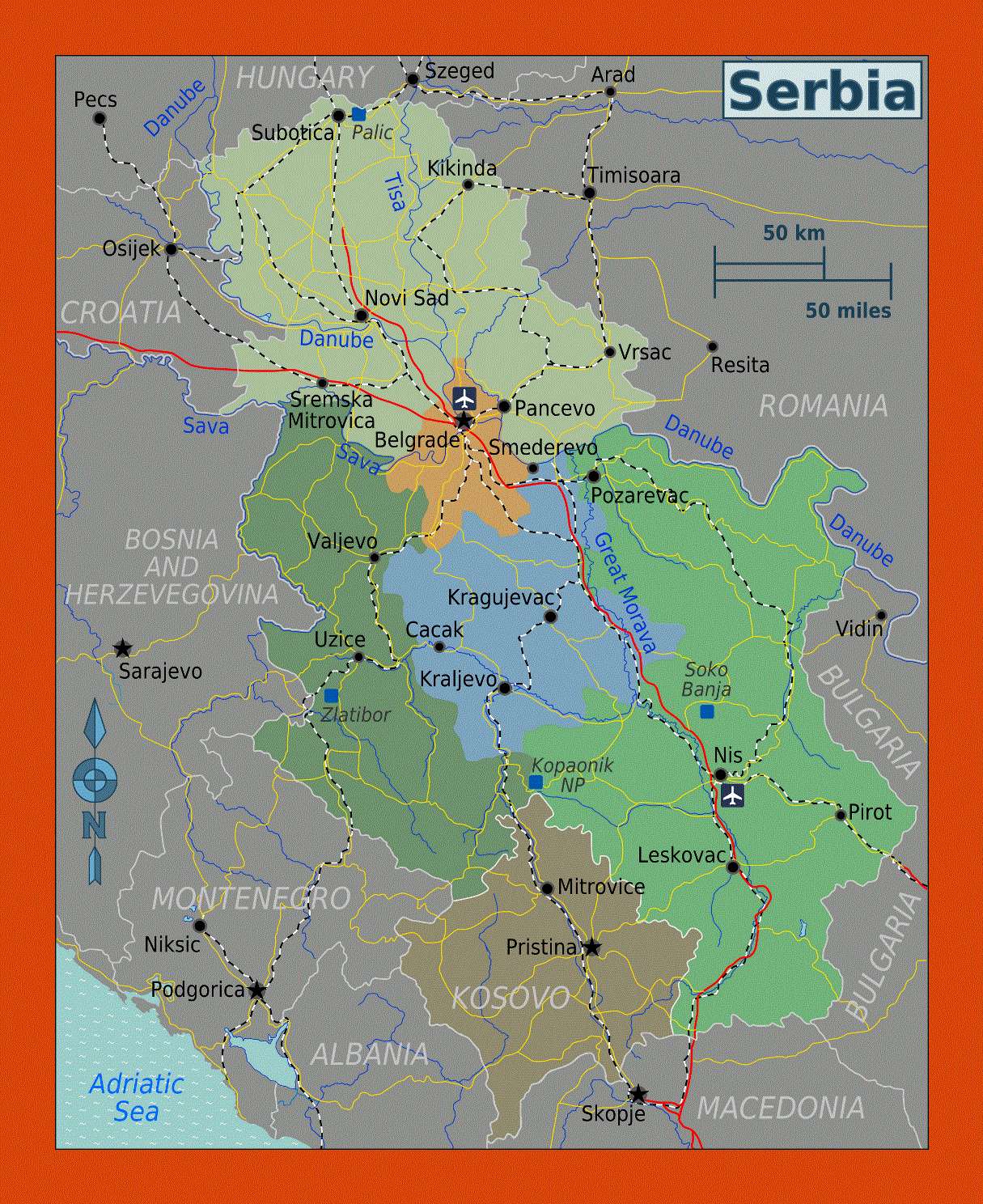 Regions map of Serbia