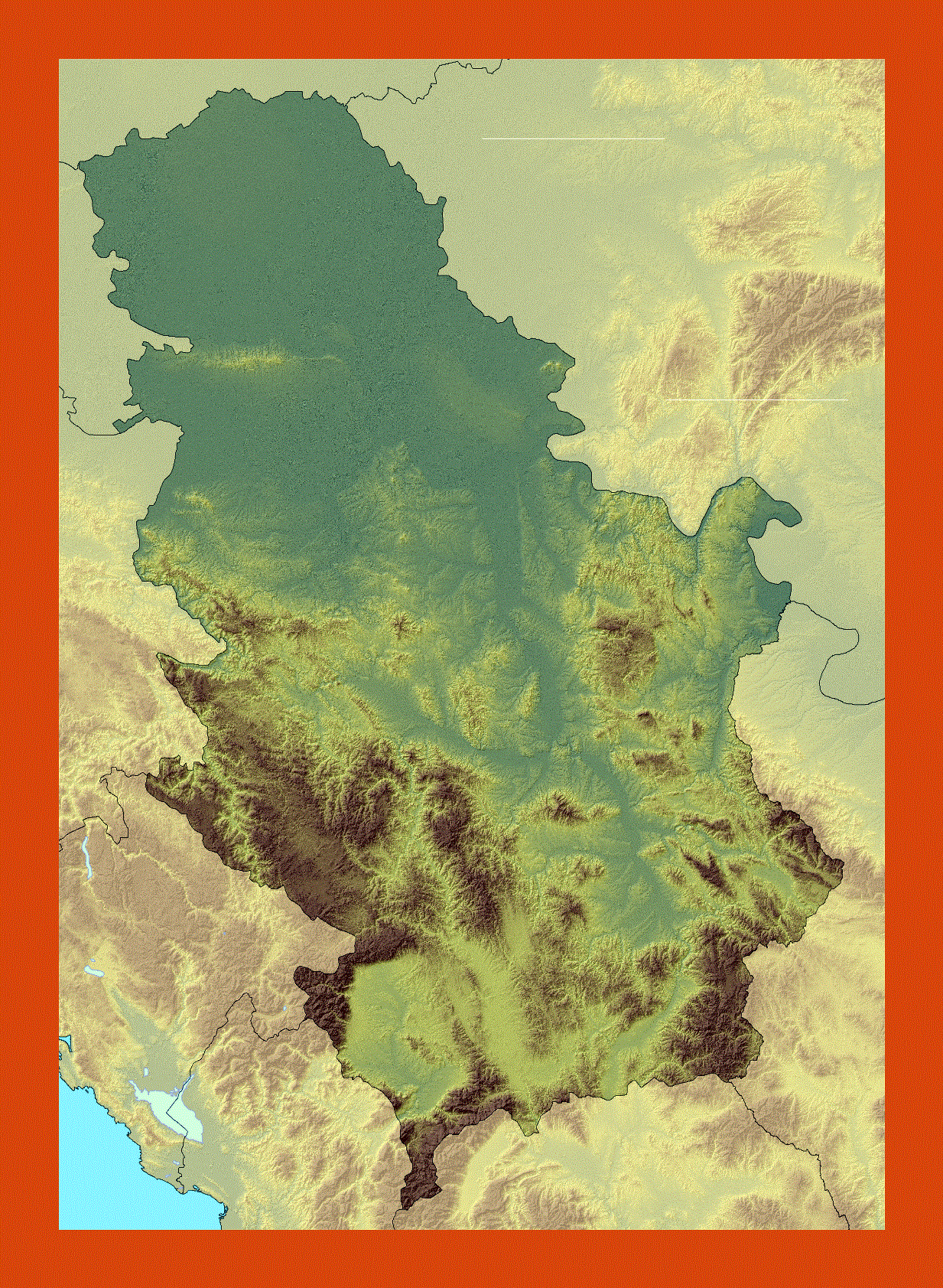Relief map of Serbia