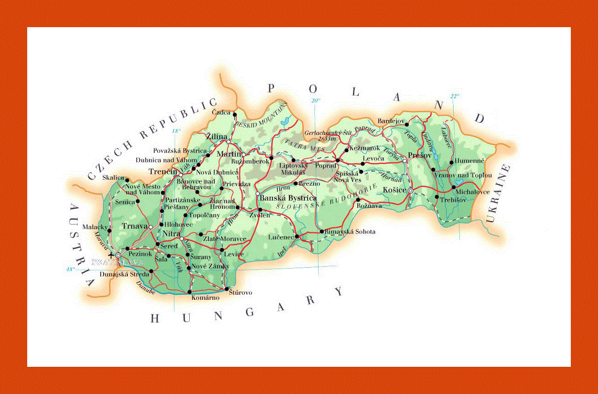 Elevation map of Slovakia