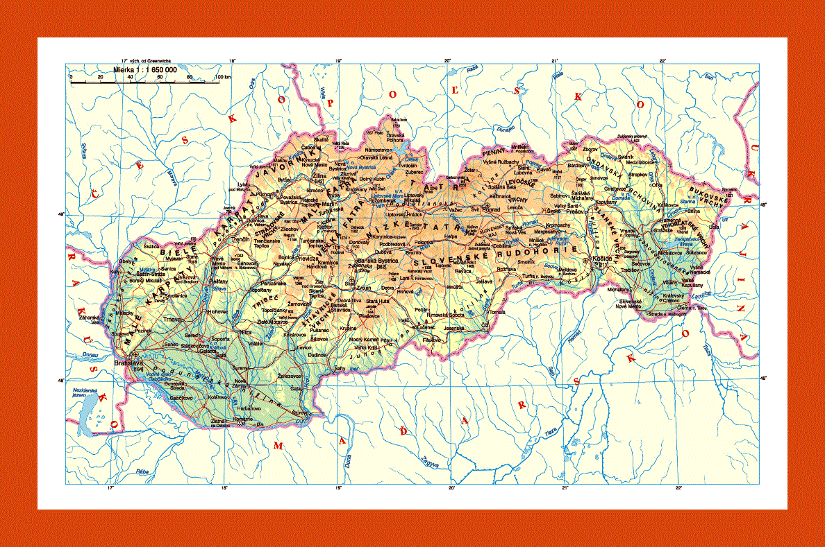 Elevation map of Slovakia