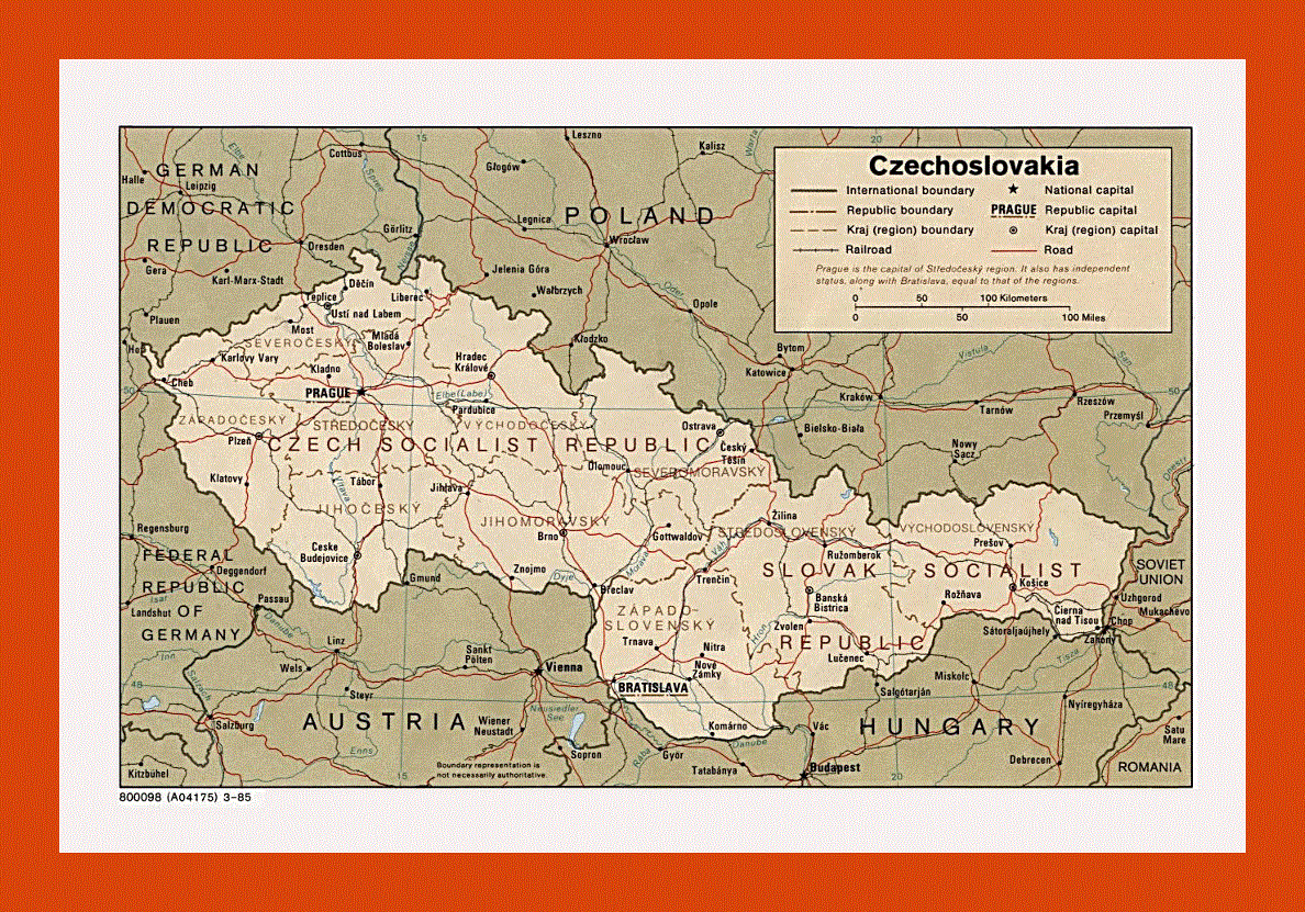 Political and administrative map of Czechoslovakia - 1985