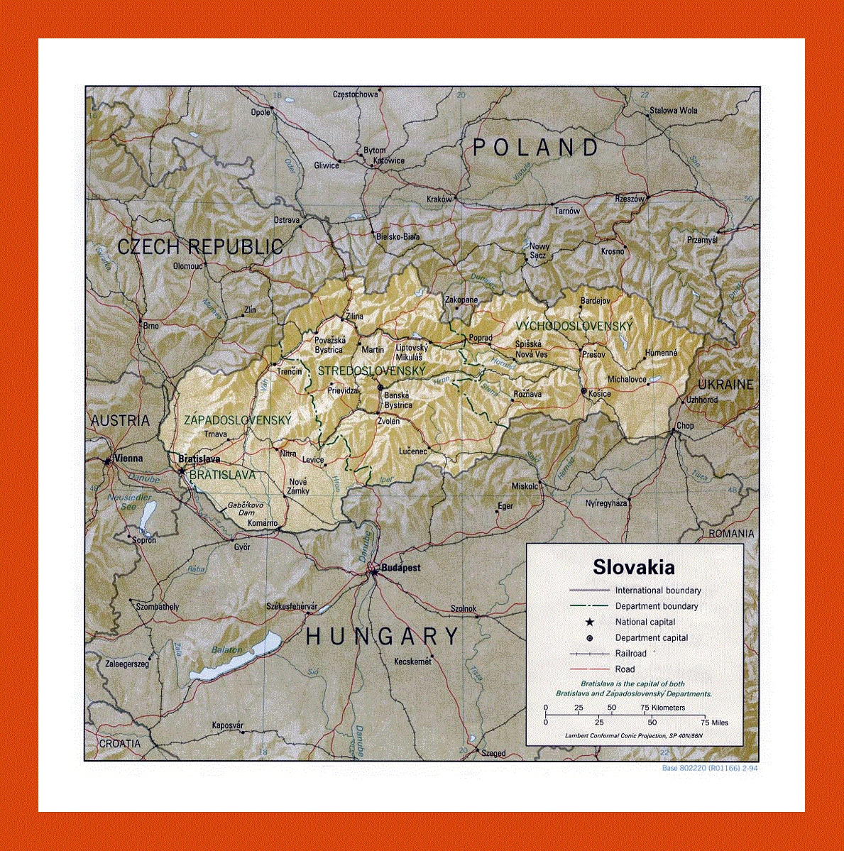 Political and administrative map of Slovakia - 1994