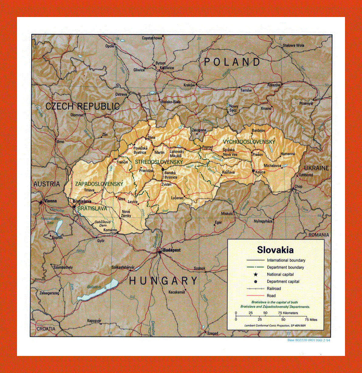 Political and administrative map of Slovakia - 1994