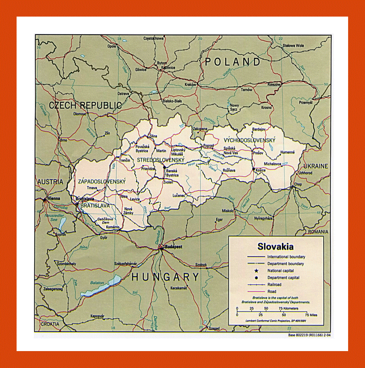 Political and administrative map of Slovakia - 1994