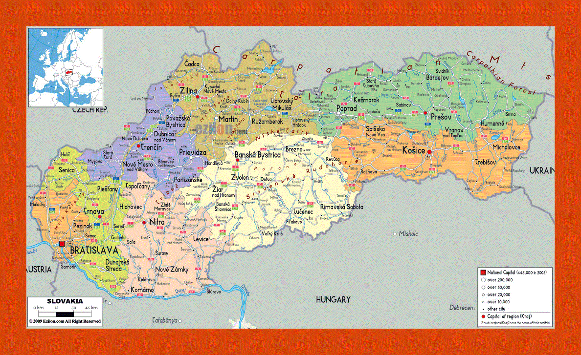 Political and administrative map of Slovakia