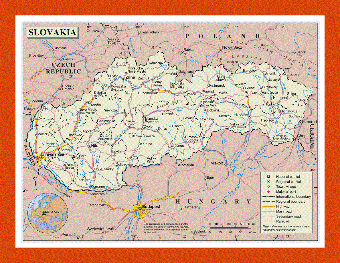 Political and administrative map of Slovakia