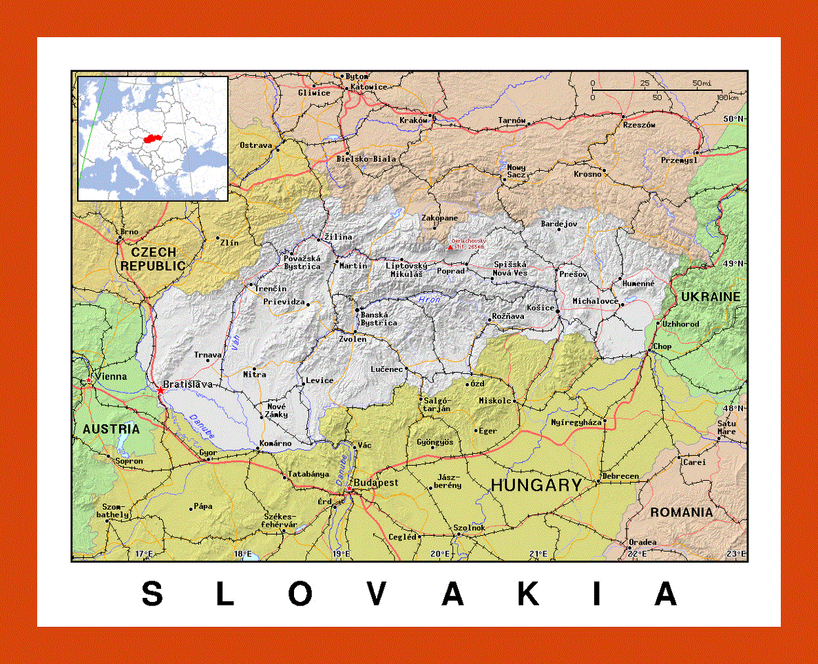 Political map of Slovakia