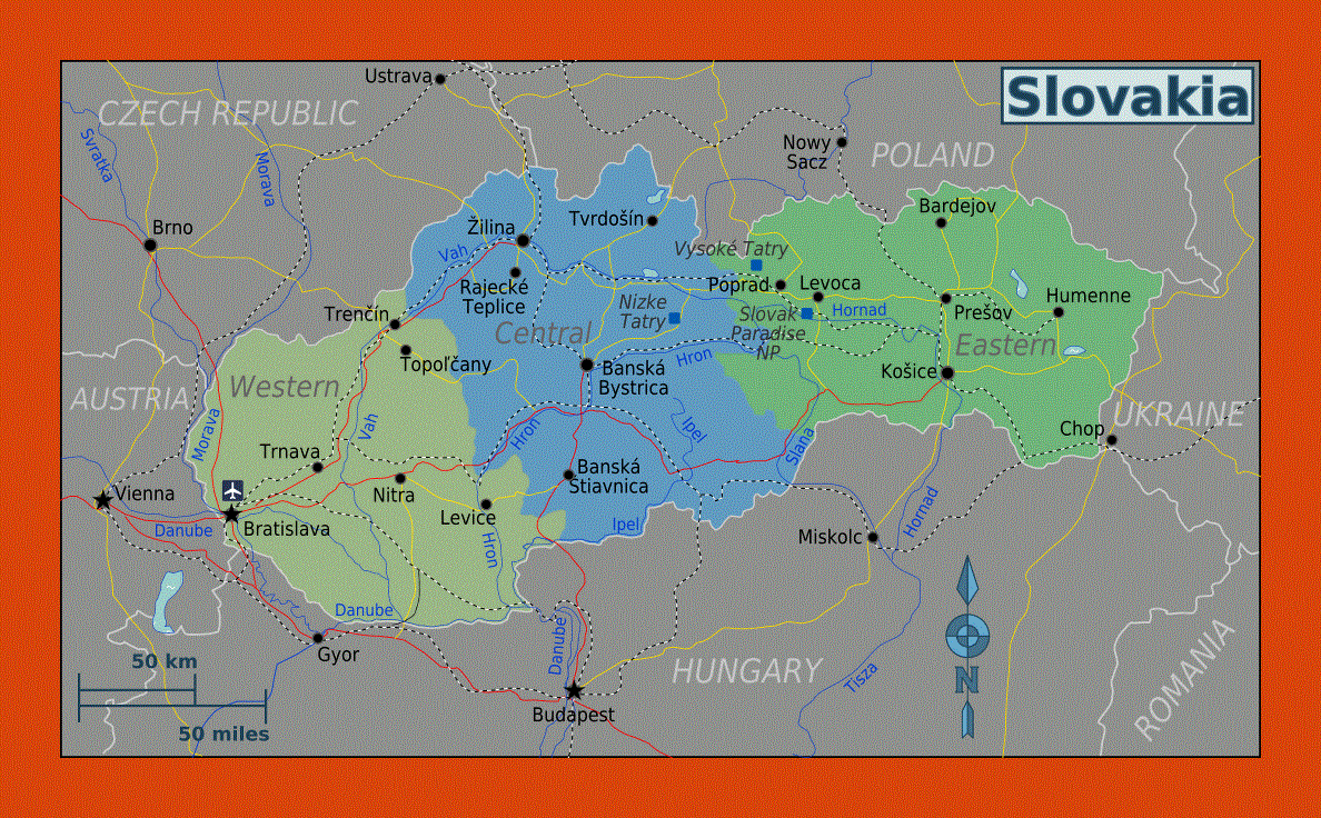 Regions map of Slovakia