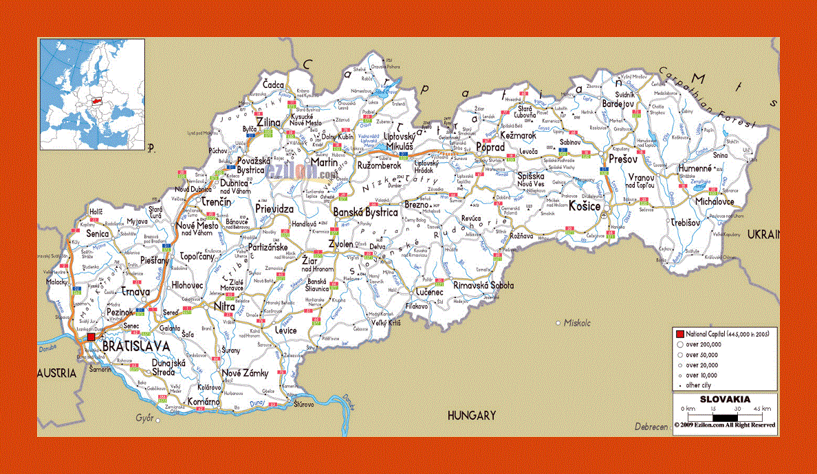 Road map of Slovakia