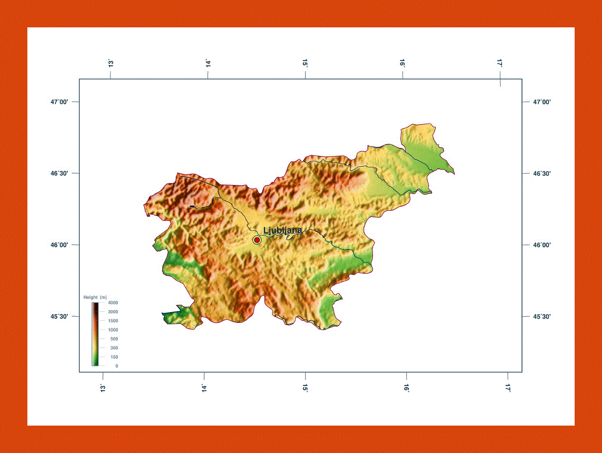 Elevation map of Slovenia