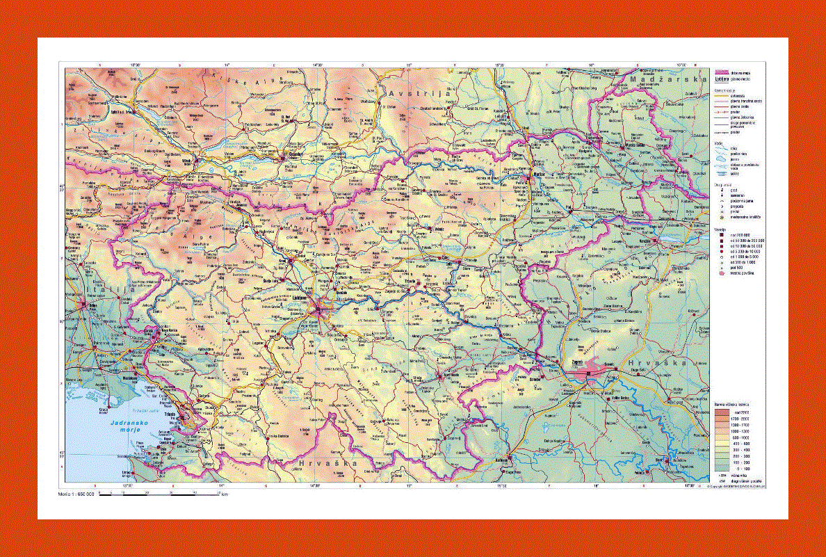 Physical map of Slovenia