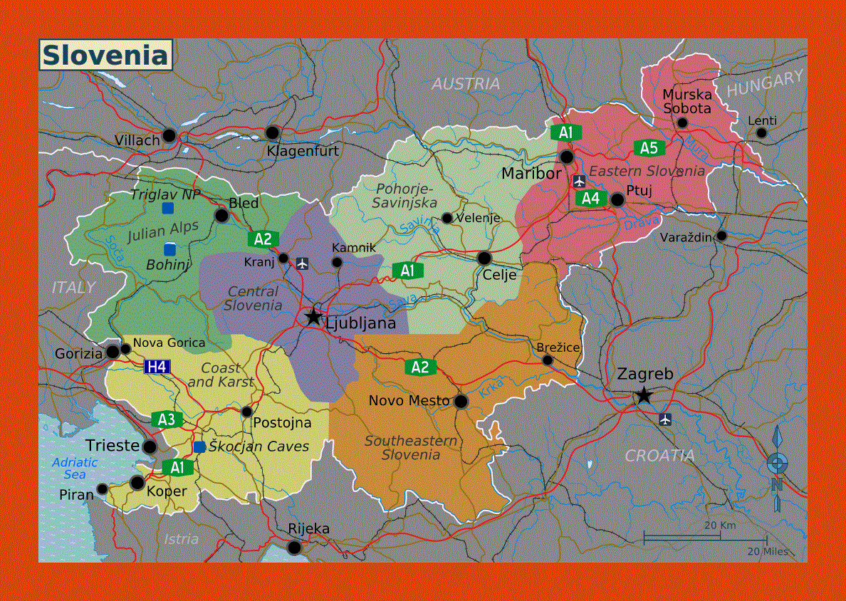 Regions map of Slovenia