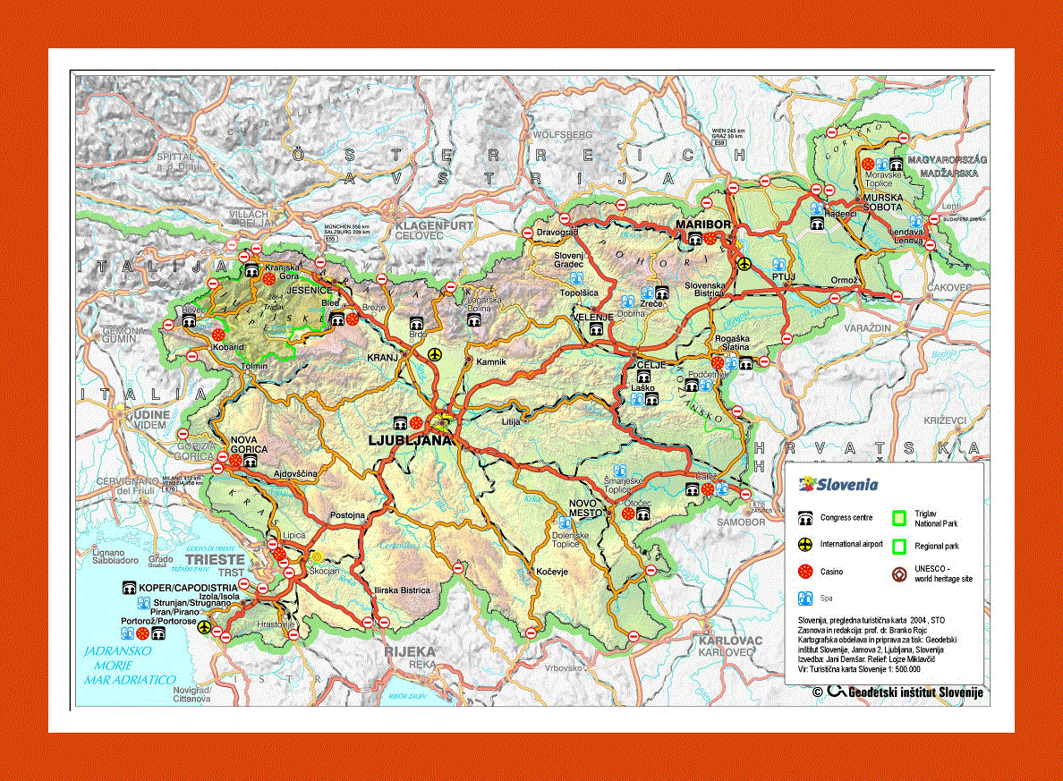 Road and travel map of Slovenia