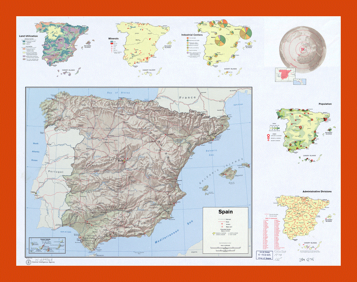 Country profile map of Spain - 1974