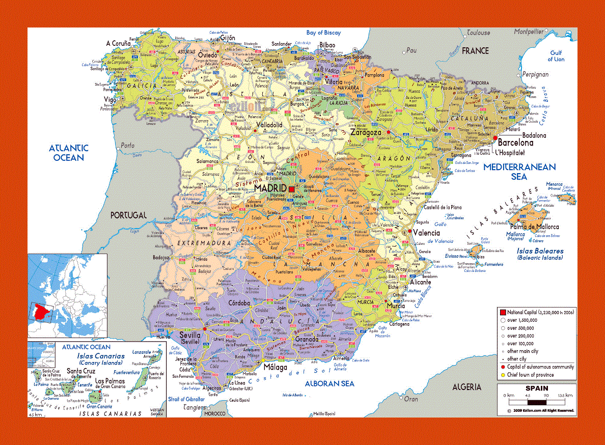Political and administrative map of Spain