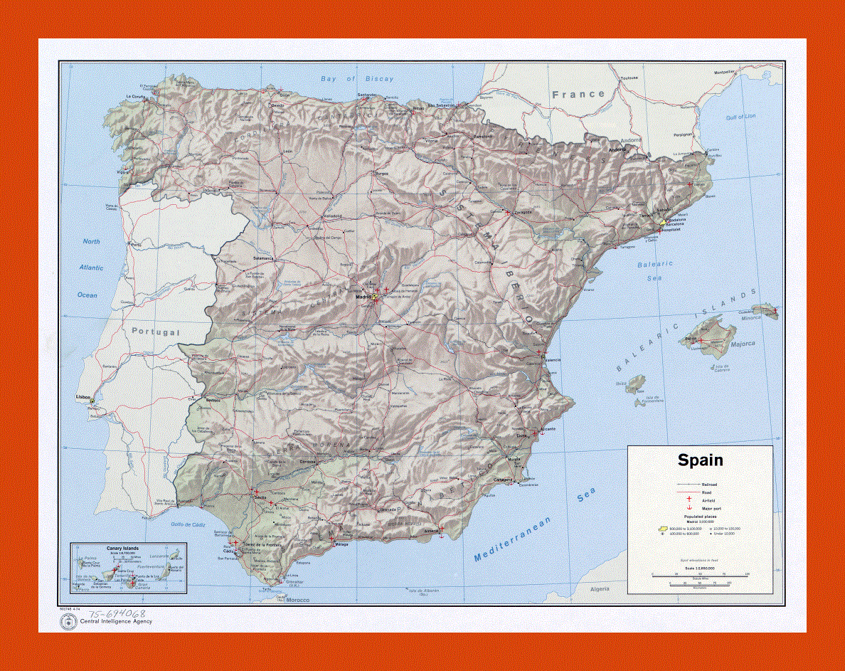 Political map of Spain - 1974