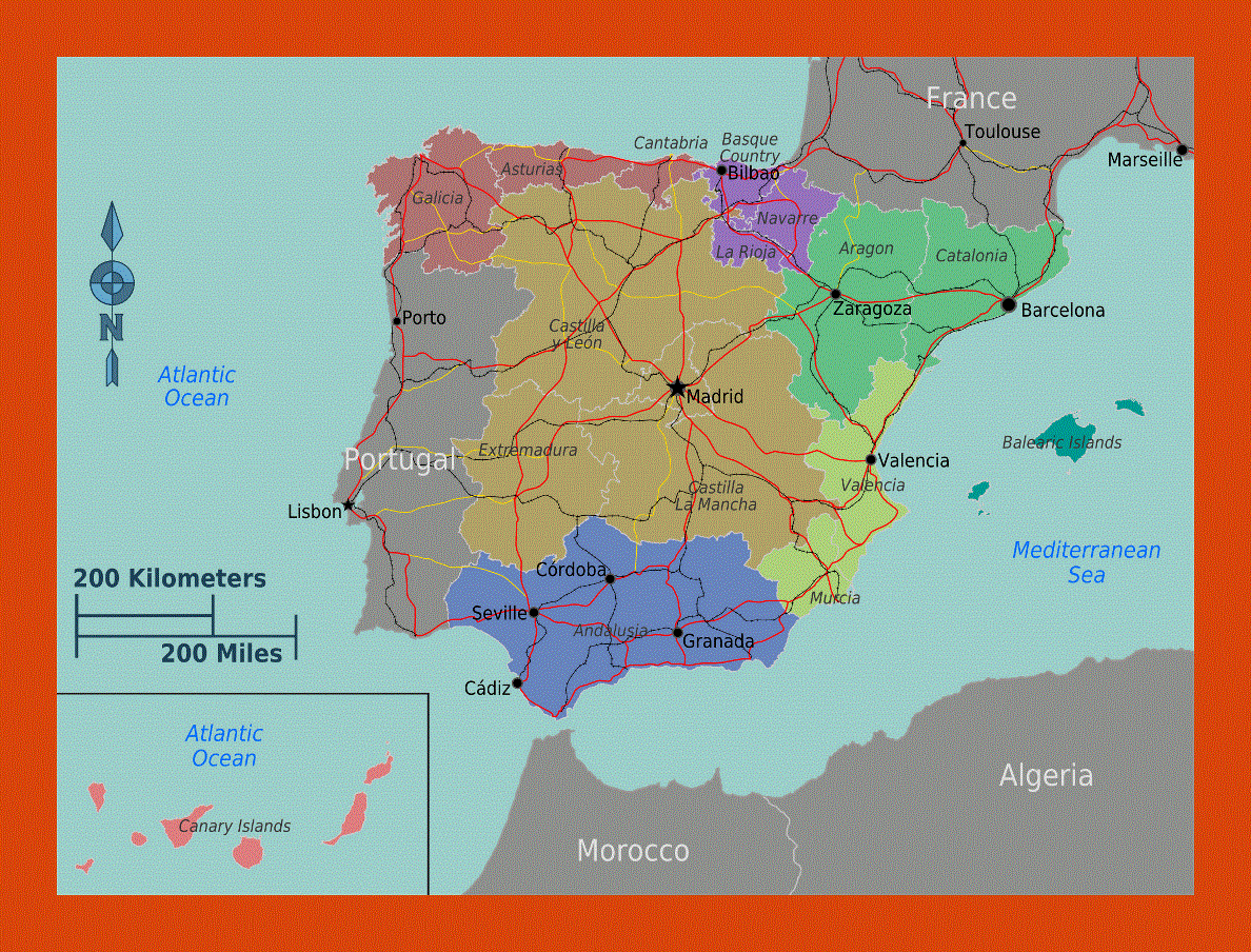 Regions map of Spain