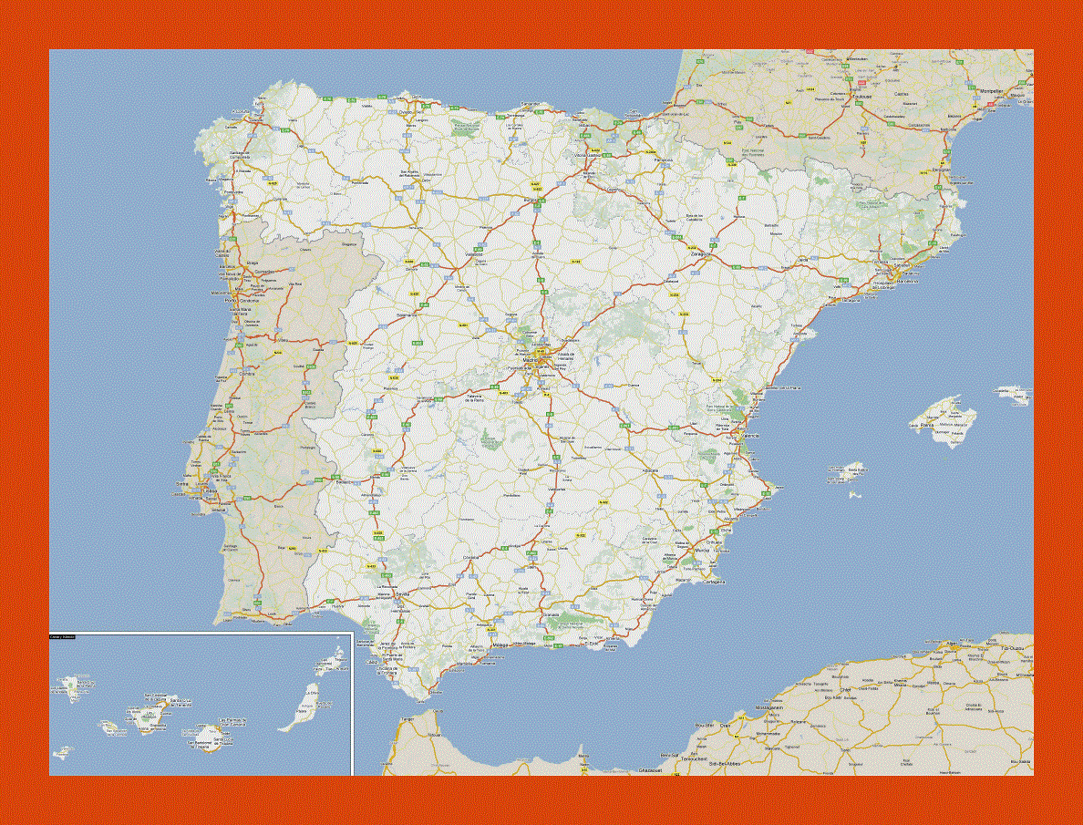 Road map of Spain