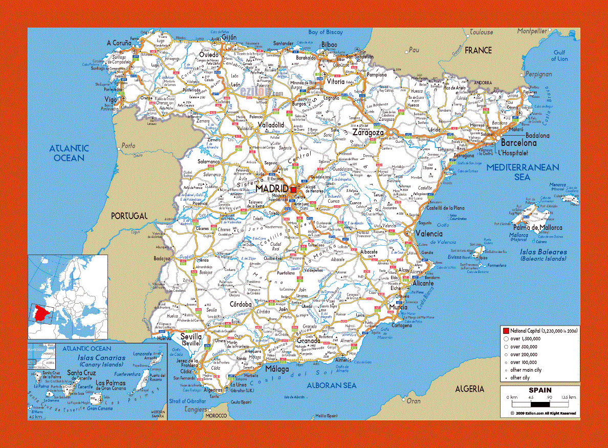 Road map of Spain