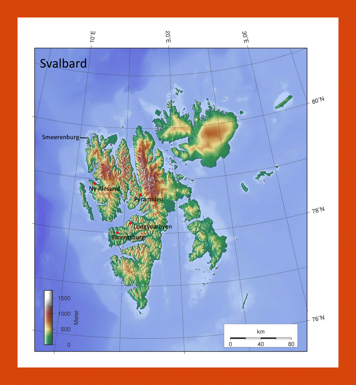 Elevation map of Svalbard