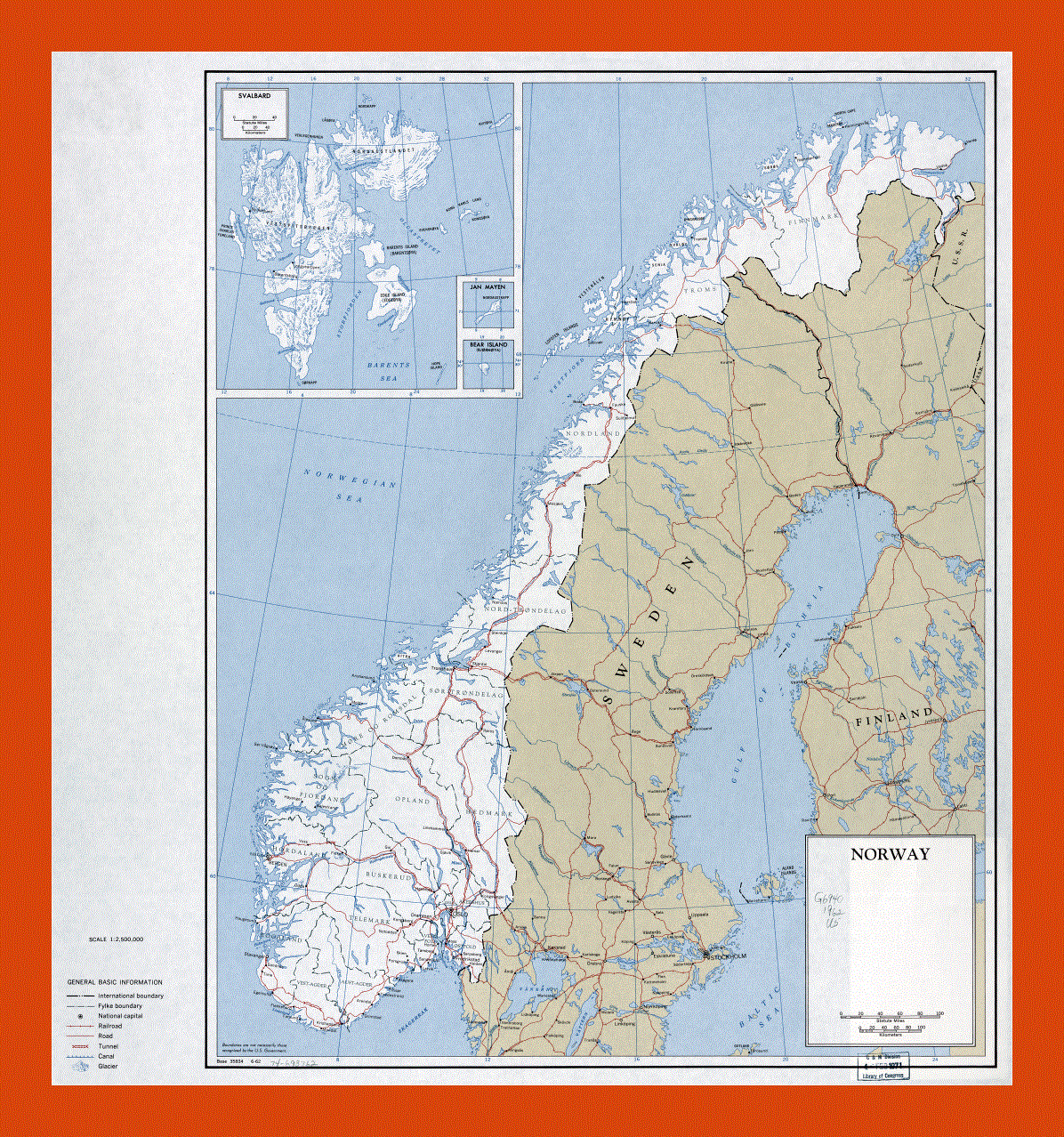 Political and administrative map of Norway and Svalbard - 1962