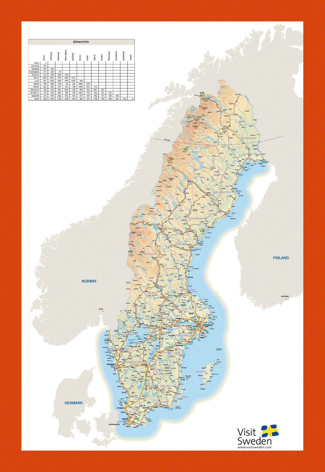 Elevation map of Sweden