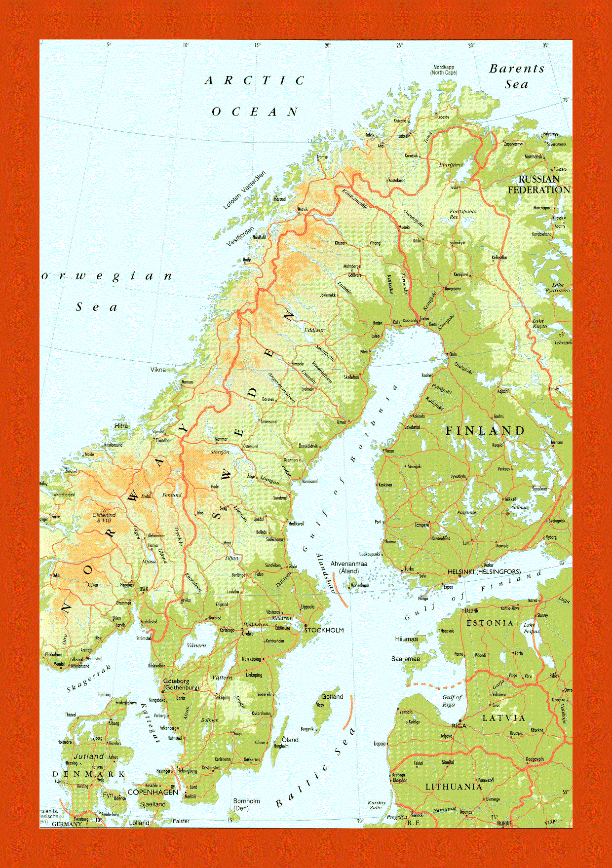 Elevation map of Sweden