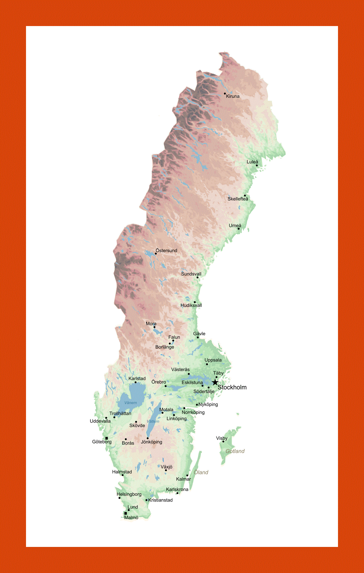 Elevation map of Sweden