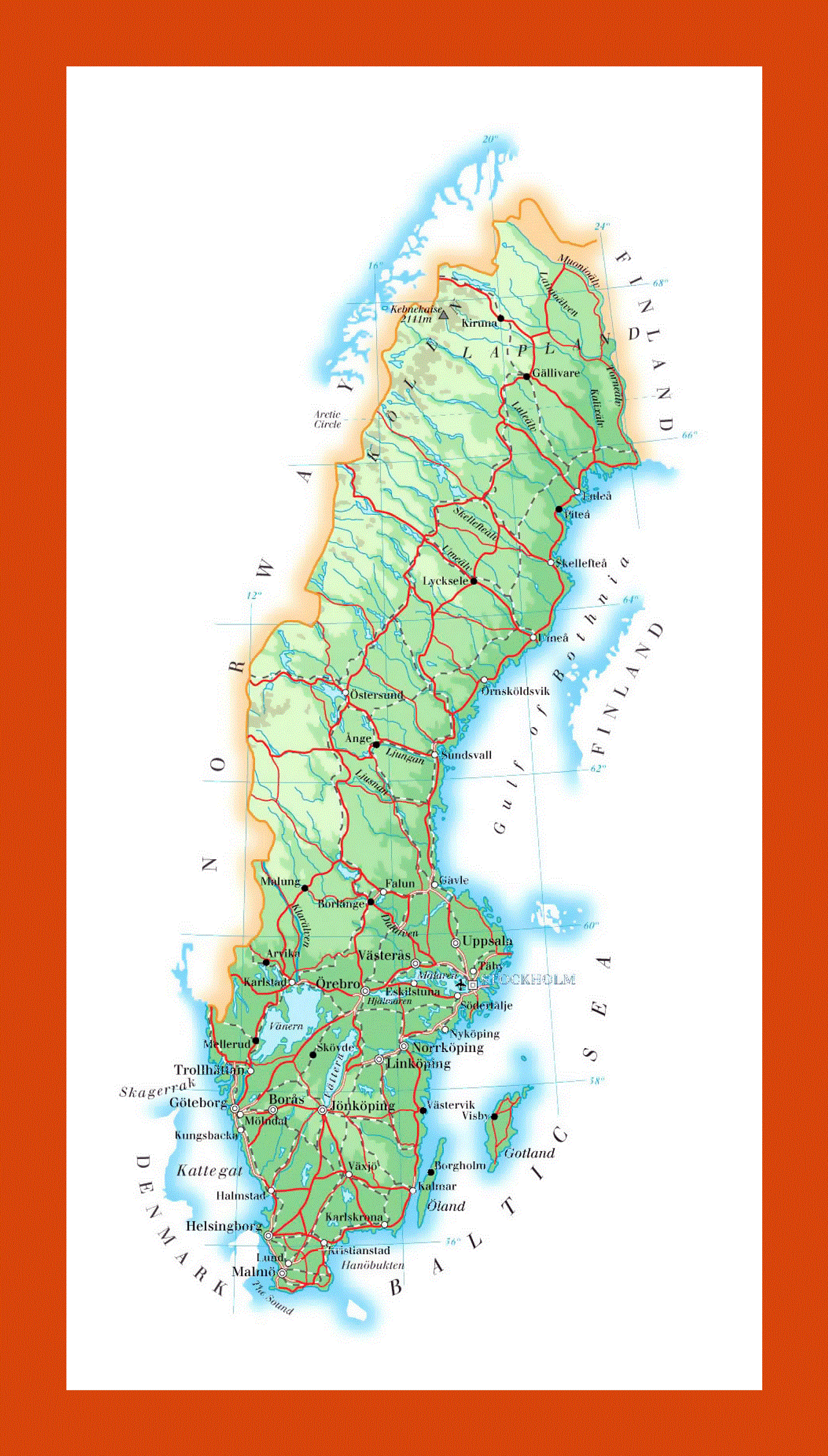 Elevation map of Sweden