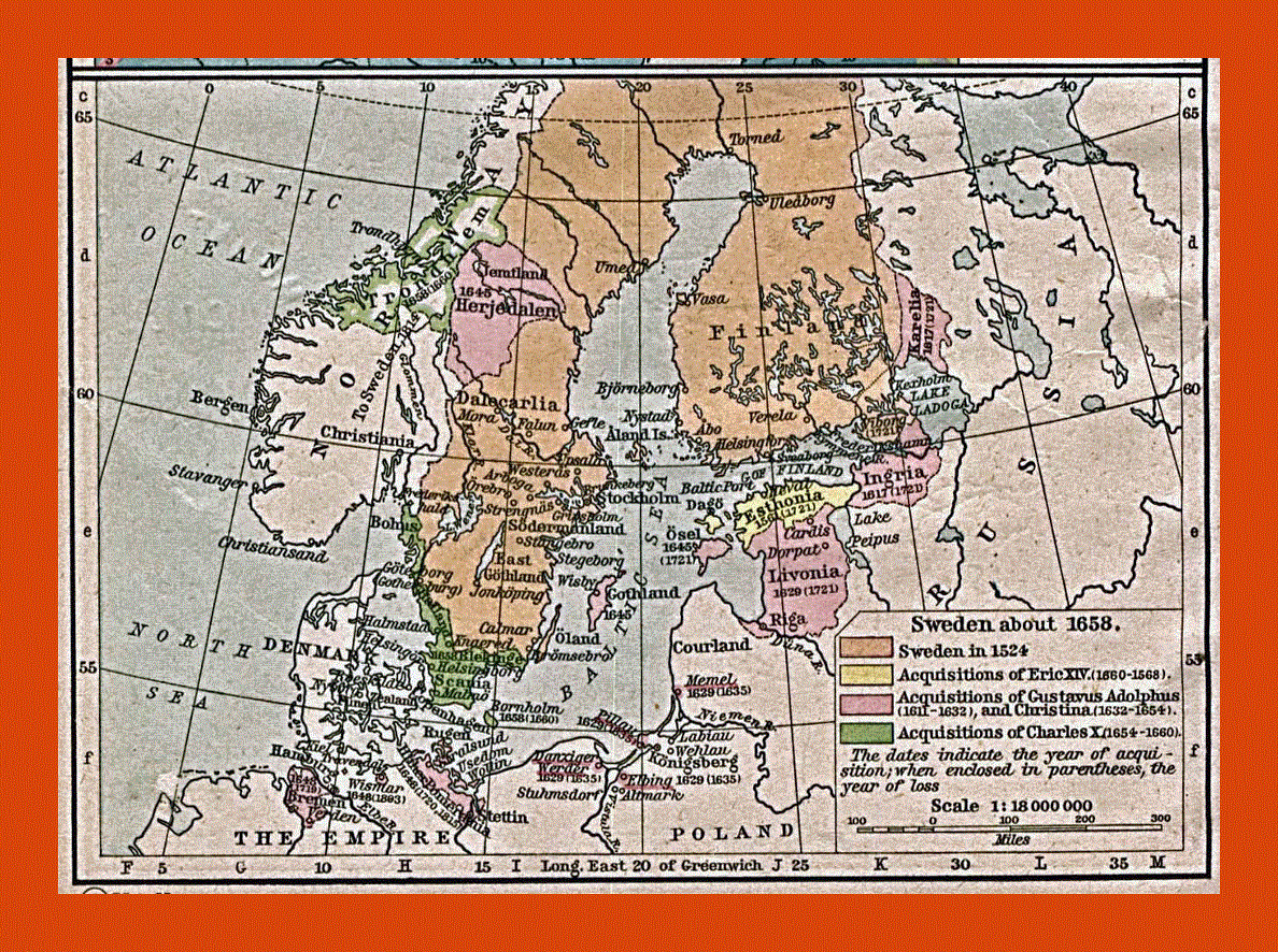 Old map of Sweden - 1658