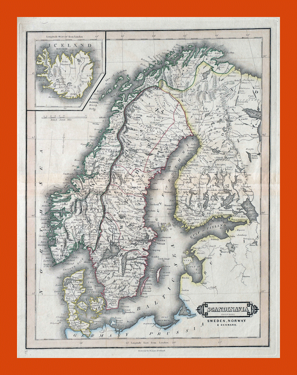 Old political map of Sweden, Norway and Denmark