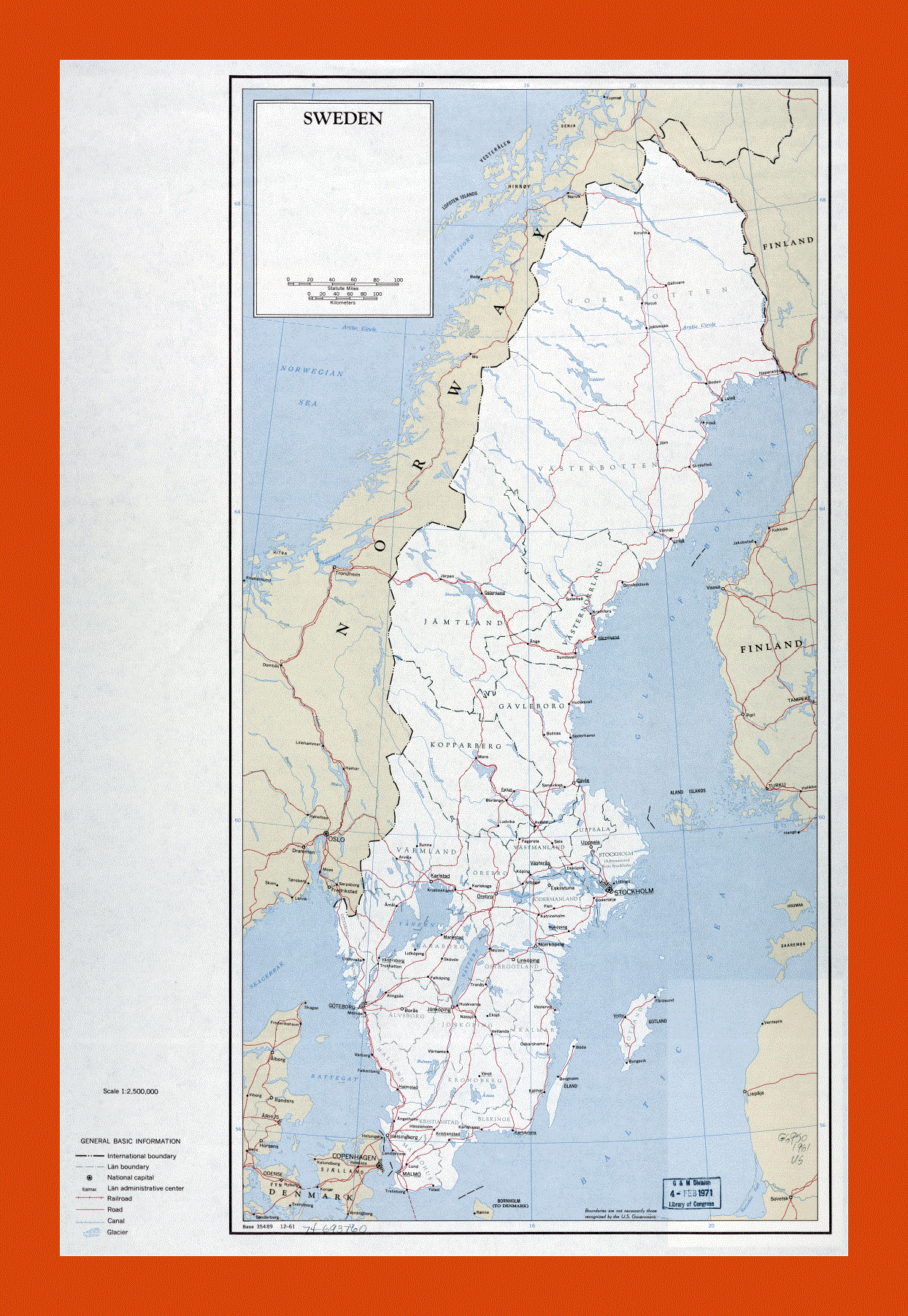 Political and administrative map of Sweden - 1961