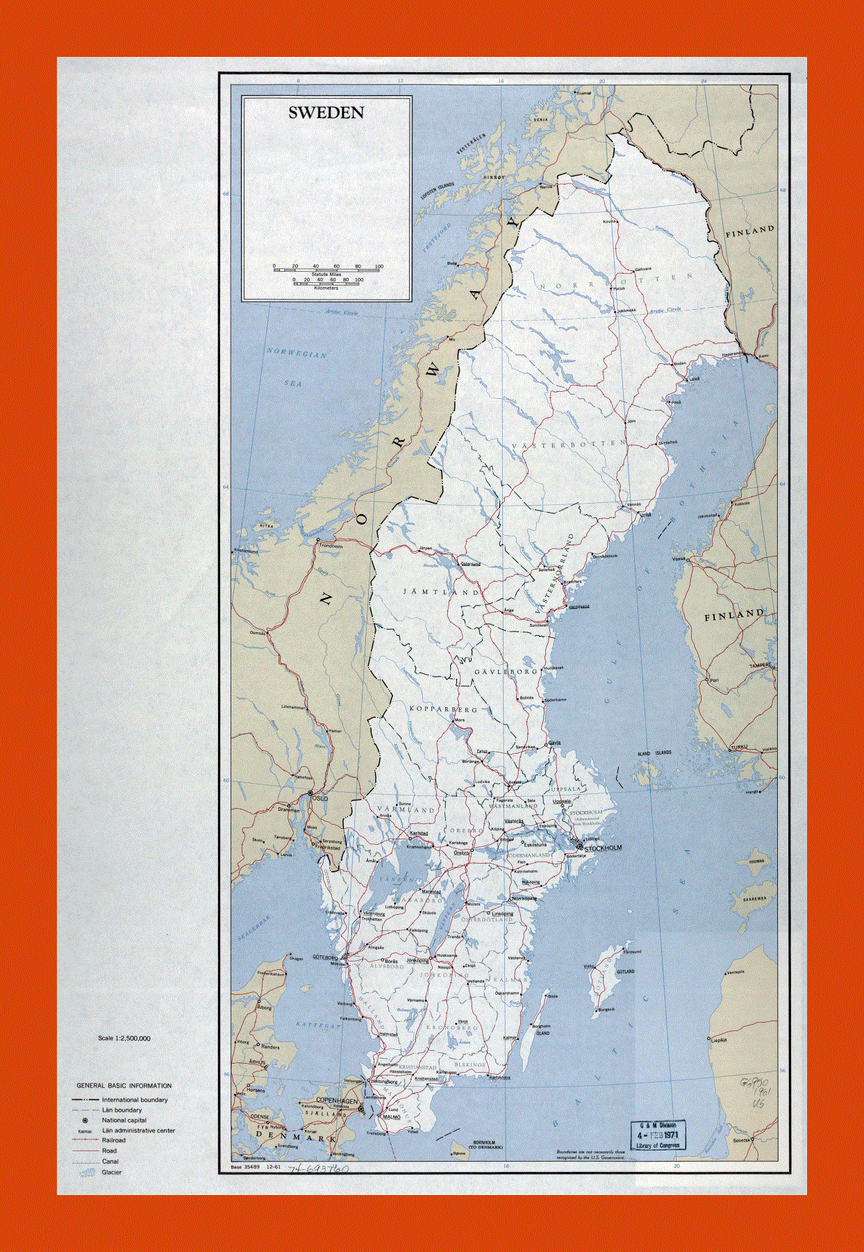 Political and administrative map of Sweden - 1961