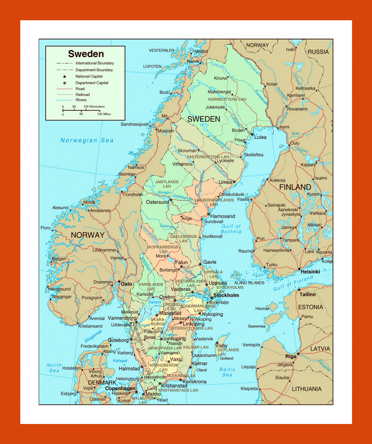 Political and administrative map of Sweden