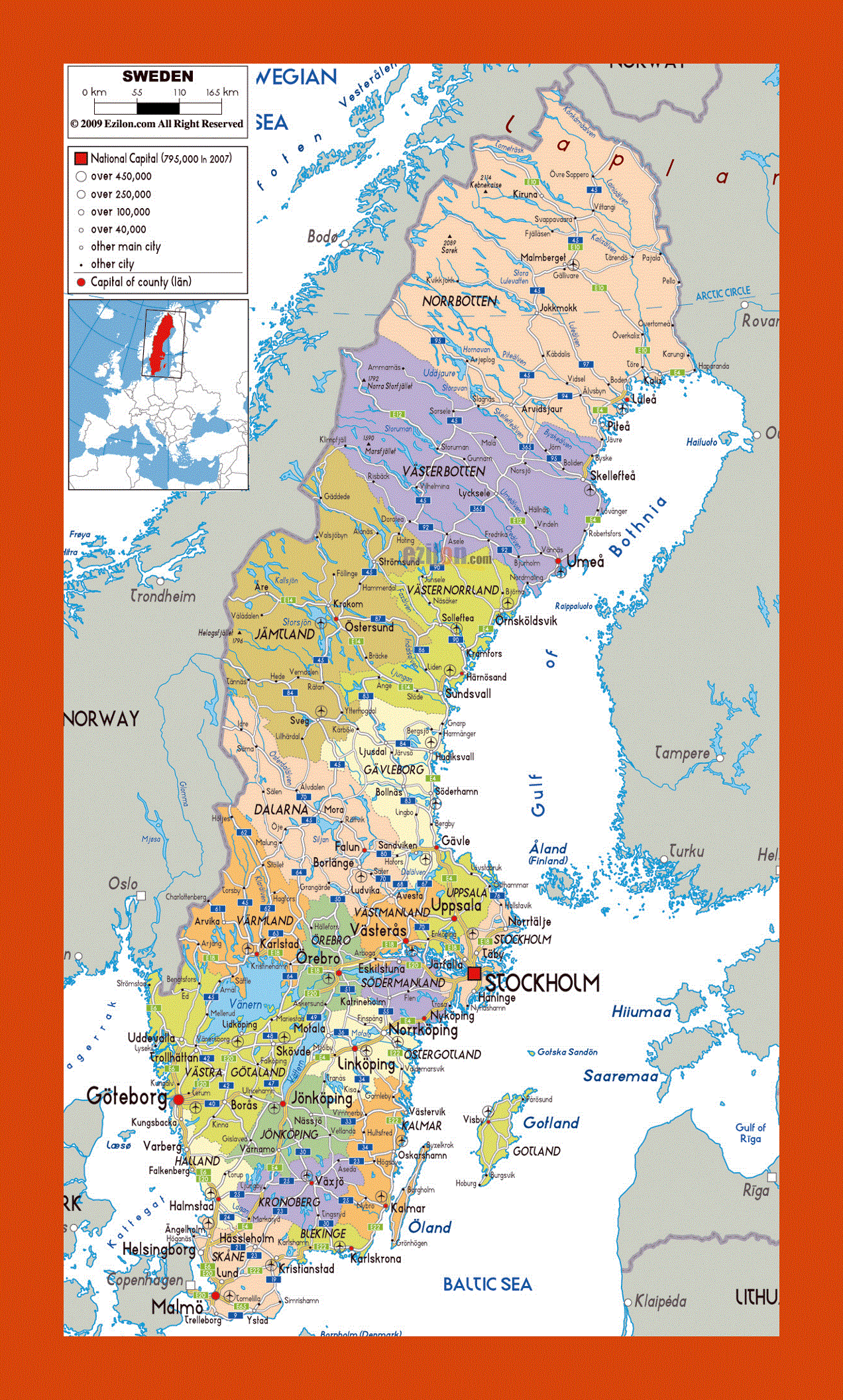 Political and administrative map of Sweden