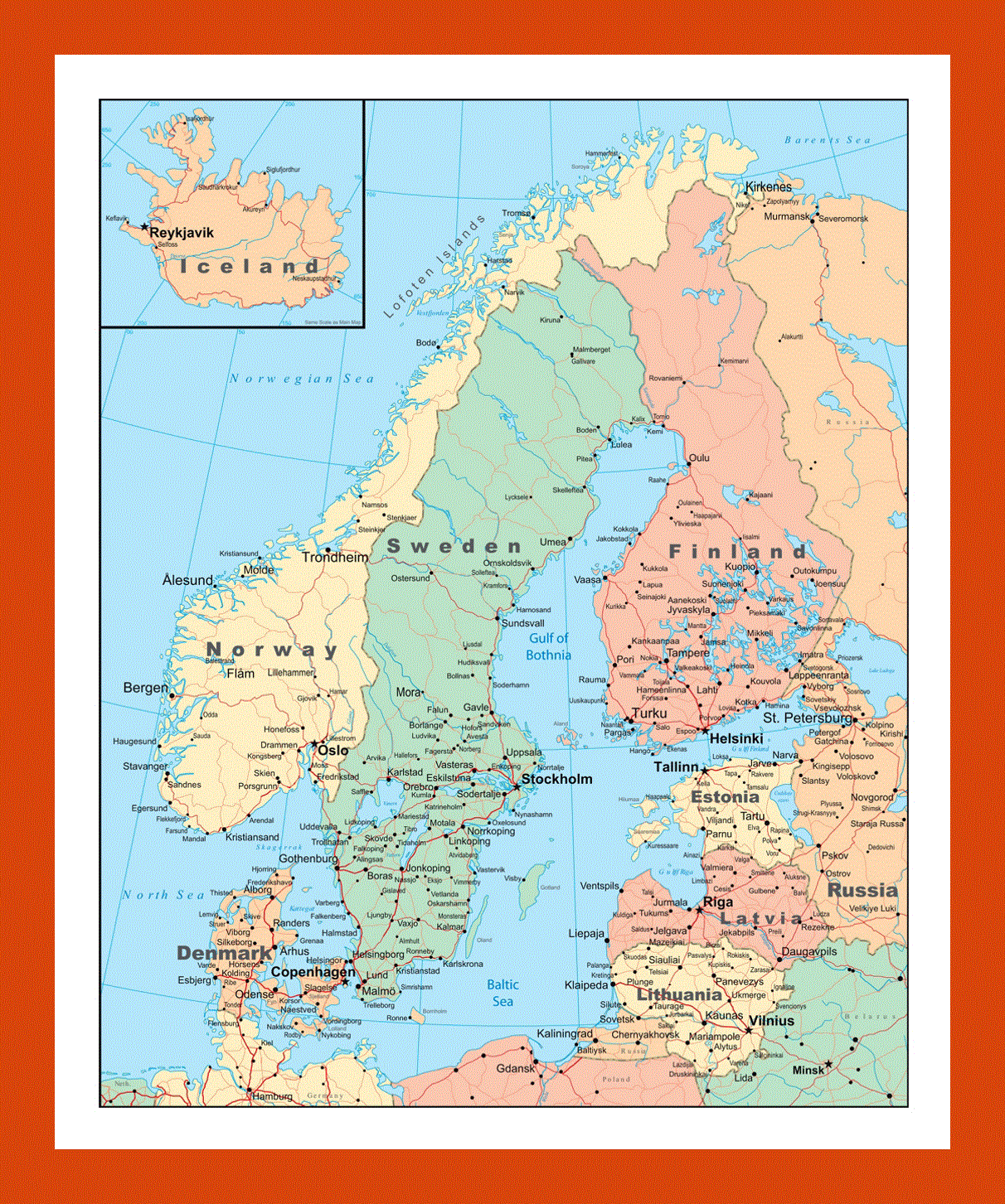 Political map of Scandinavia