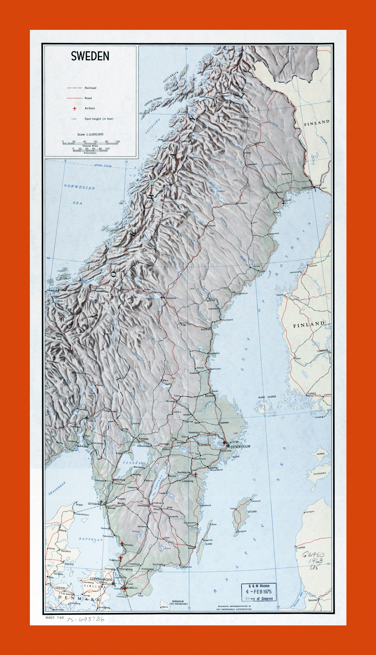 Political map of Sweden - 1963