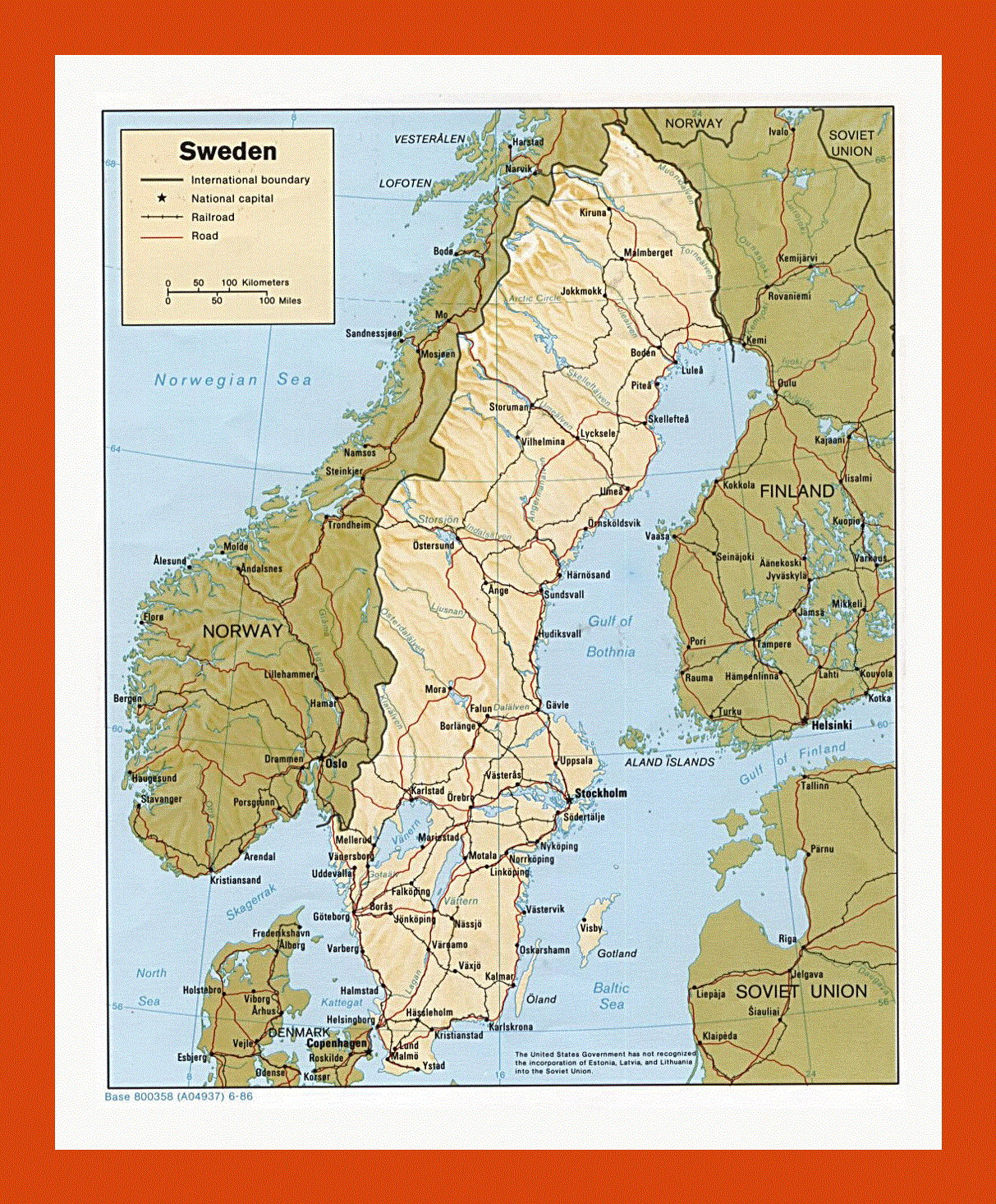 Political map of Sweden - 1986