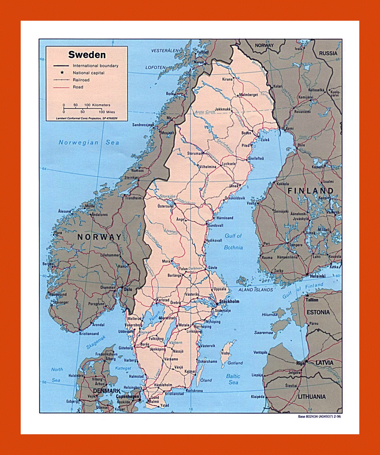 Political map of Sweden - 1996