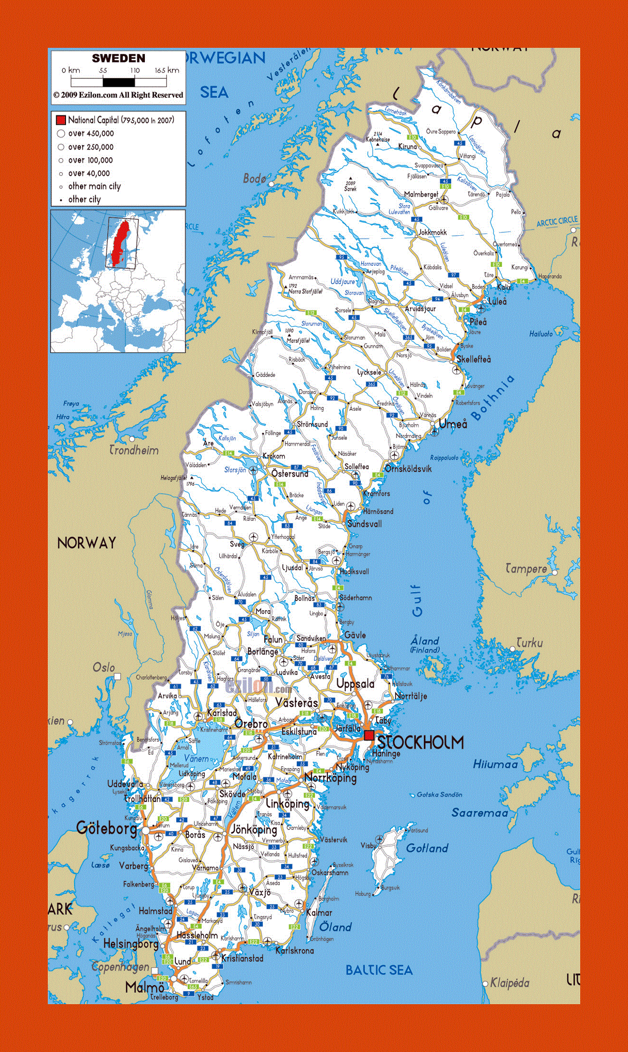 Road map of Sweden