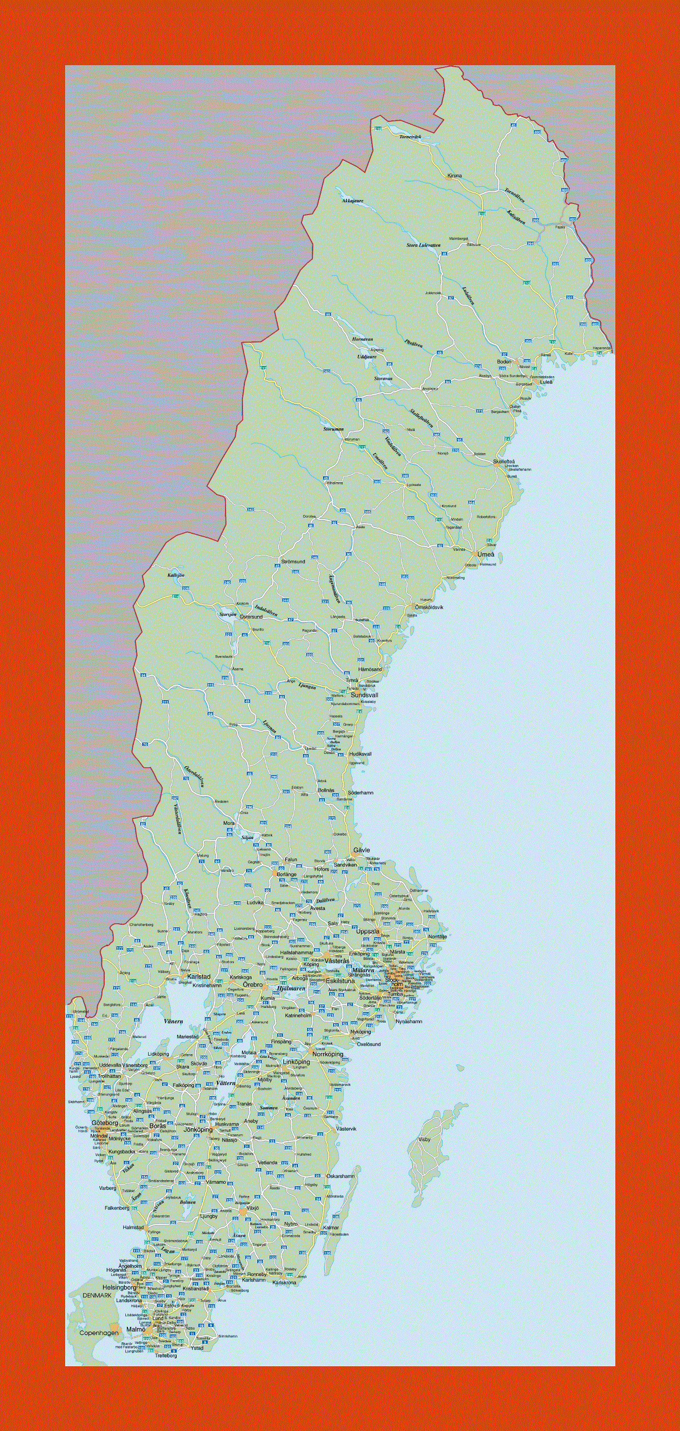 Road map of Sweden