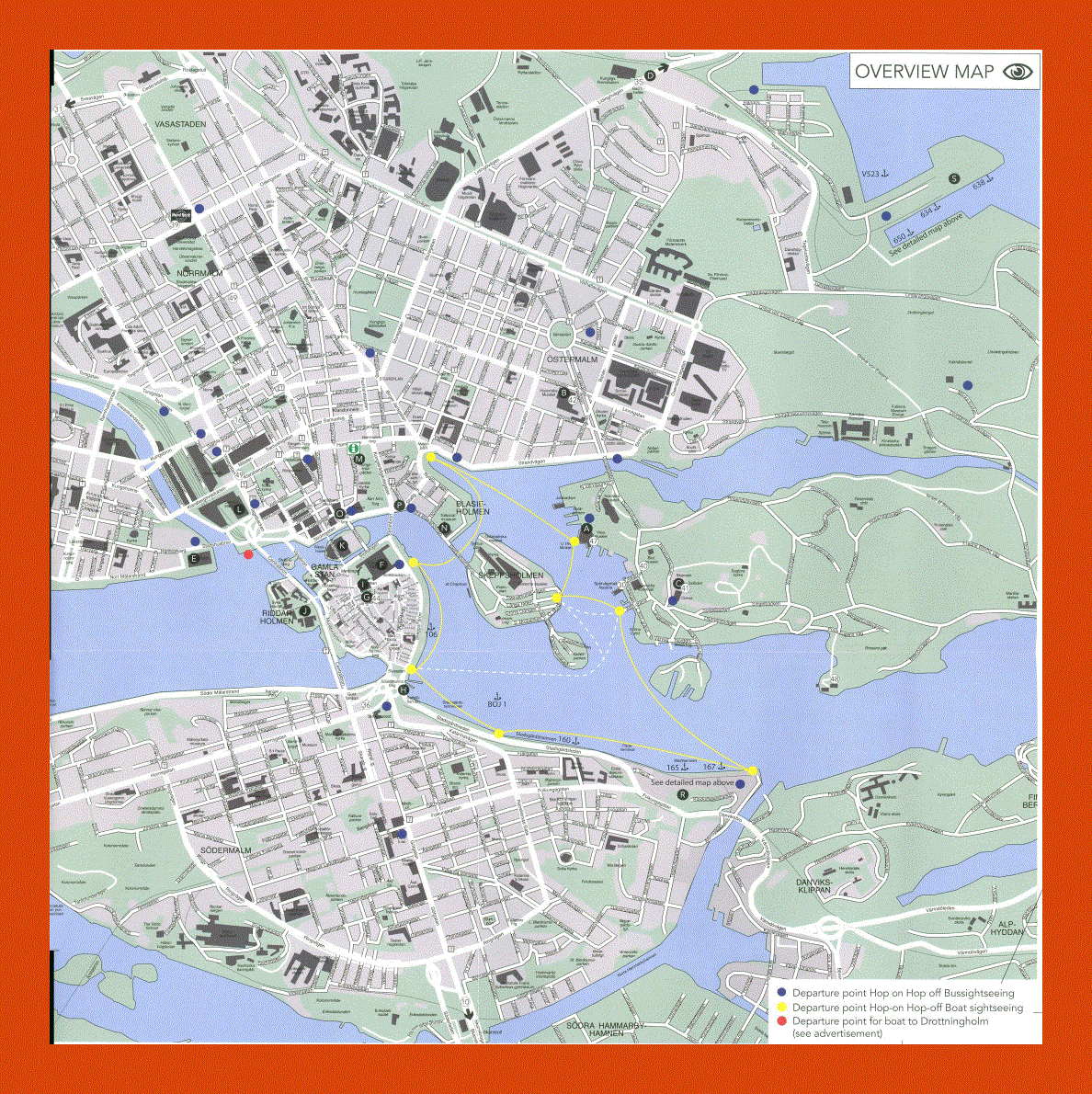 Road and tourist map of Stockholm city center