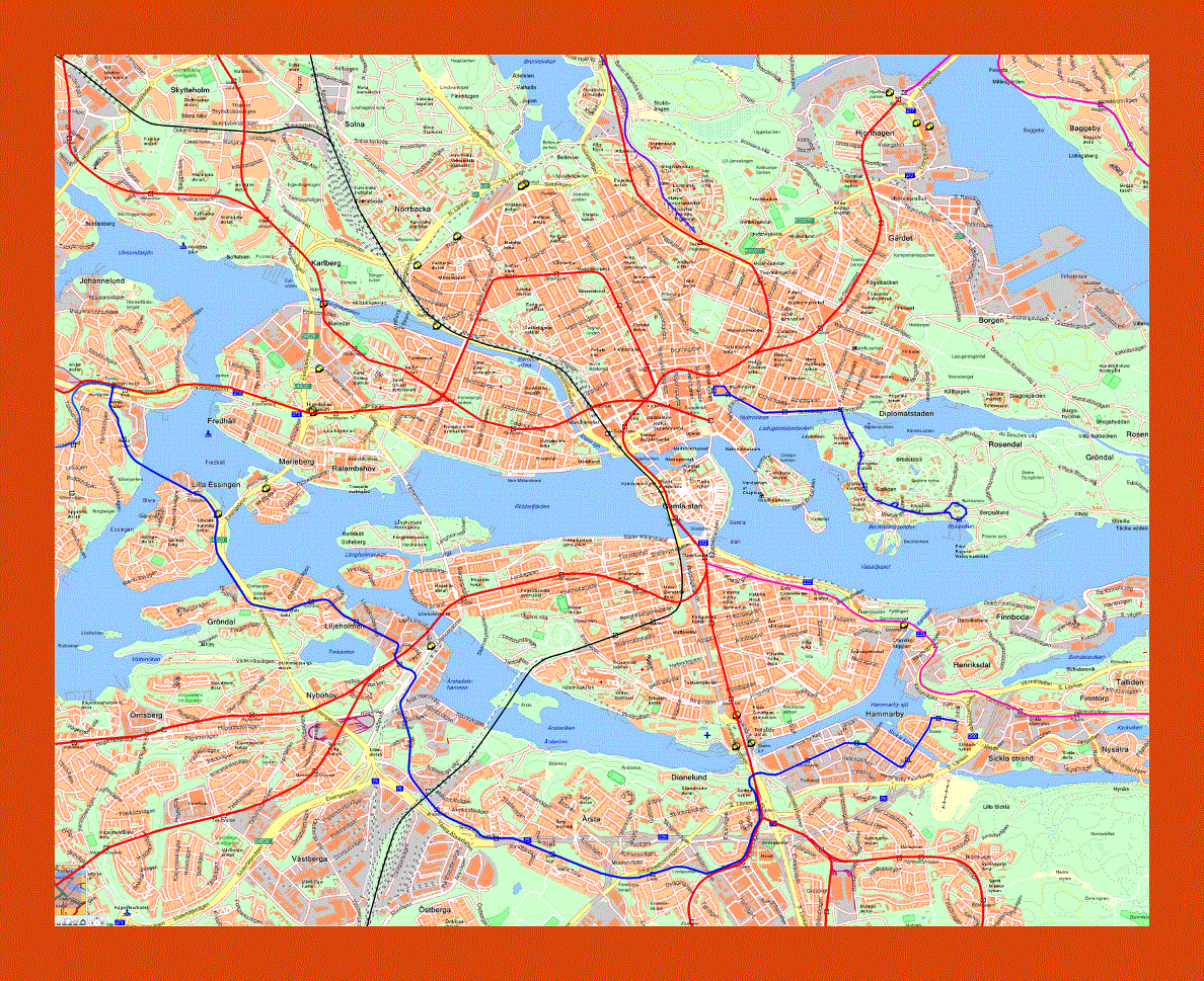 Road map of Stockholm city
