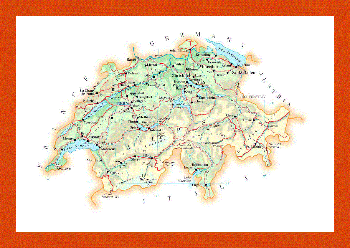 Elevation map of Switzerland