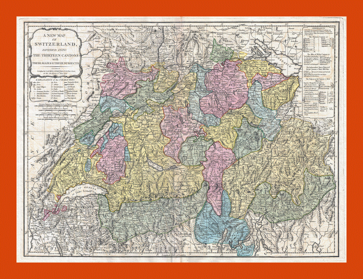 Old political and administrative map of Switzerland