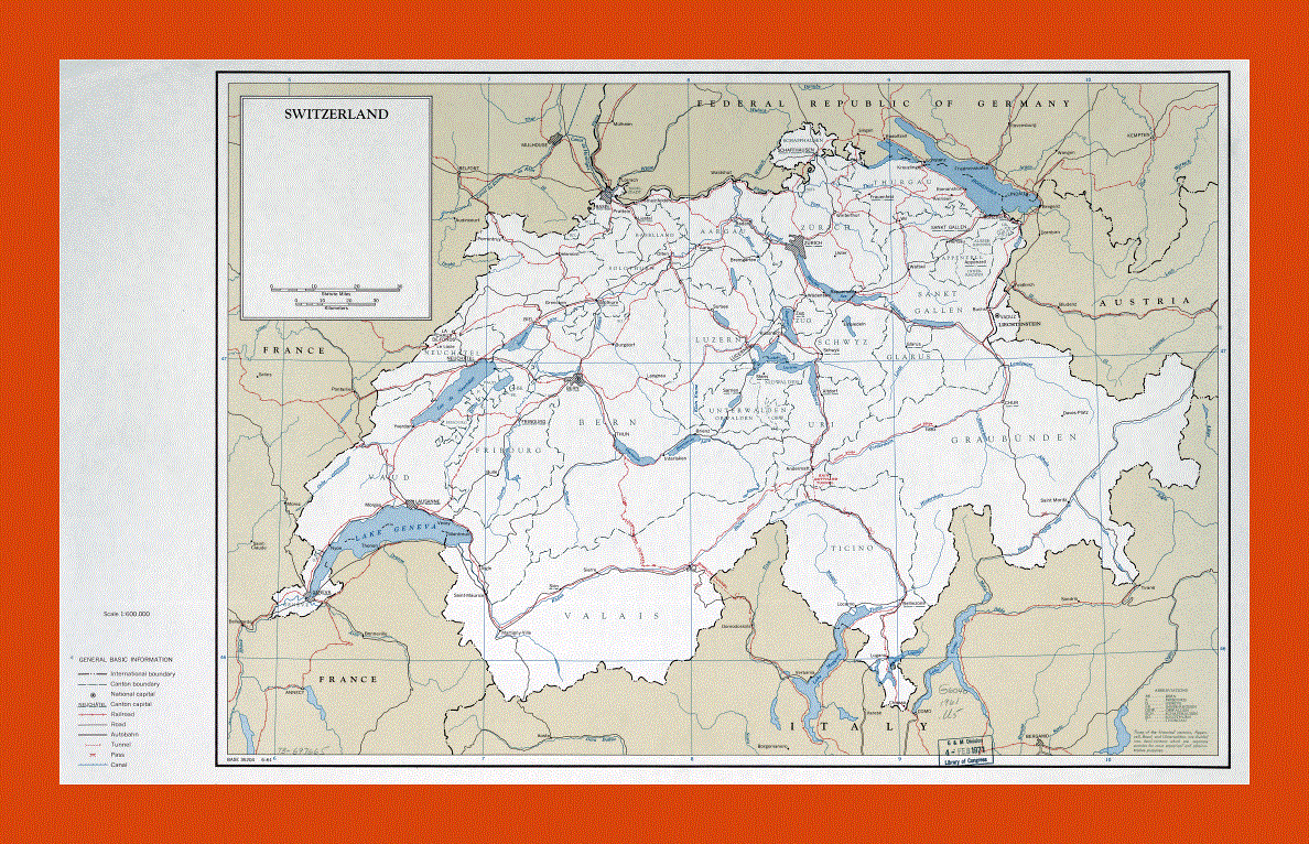 Political and administrative map of Switzerland - 1961